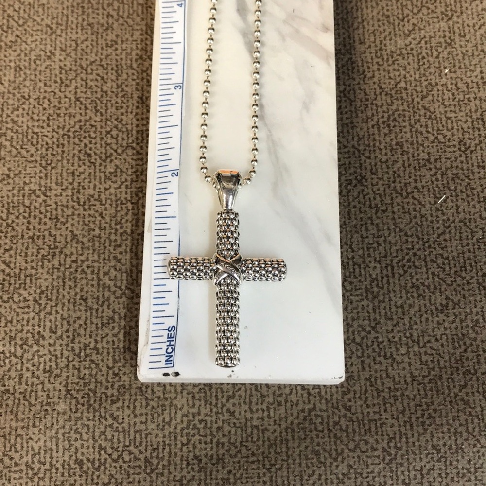 LAGOS Caviar Beaded Cross Pendant Necklace SS